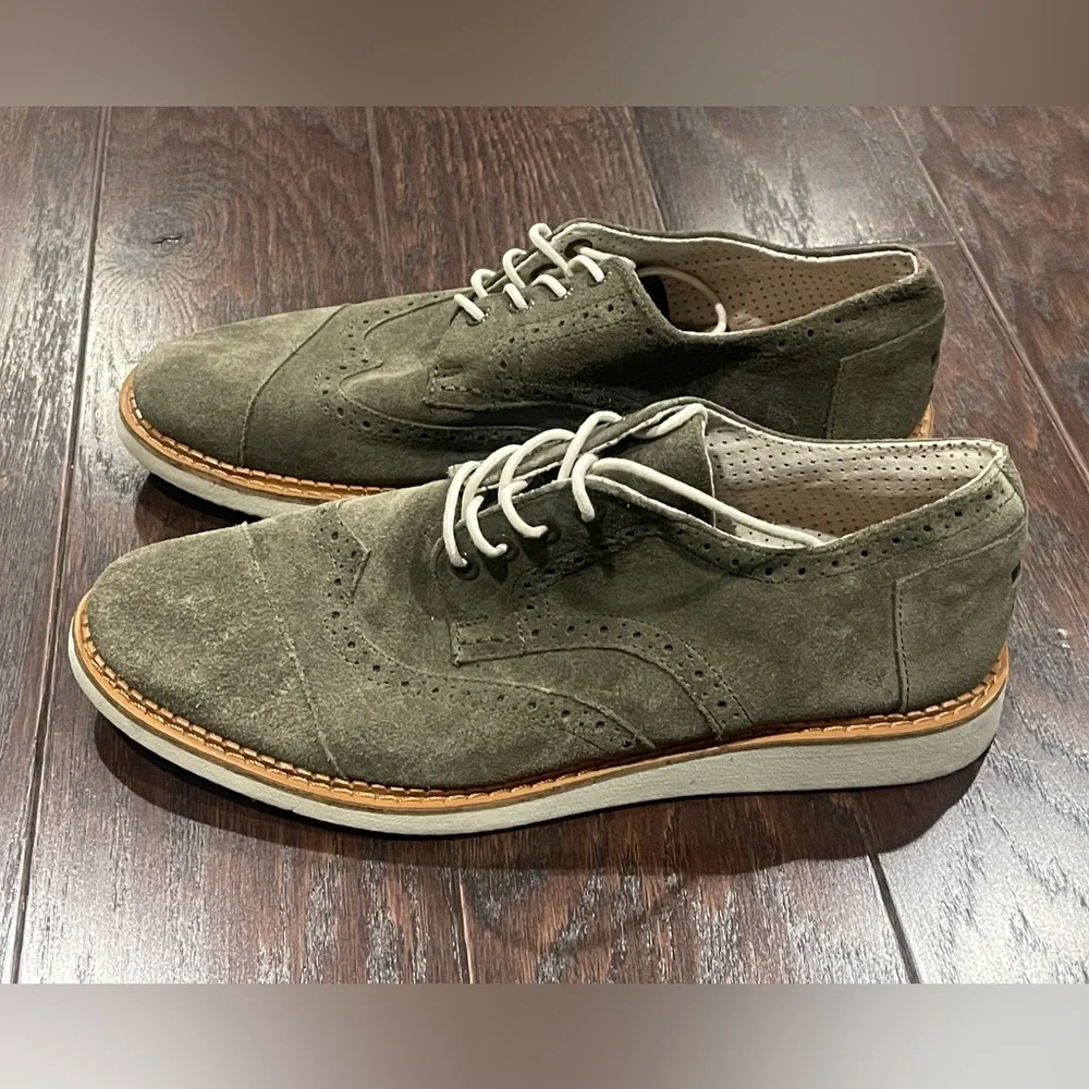Toms Men Oxford Olive Green Suede Shoes Size 9